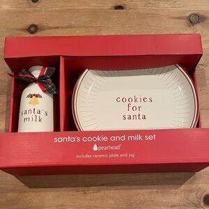 NWT Pearhead Cookie & Santa’s Milk plate & plaid ribbon jug hostess gift kids